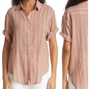LINE Pari Short Sleeve Relaxed Fit Camp Shirt in Pastel Pink Cotton